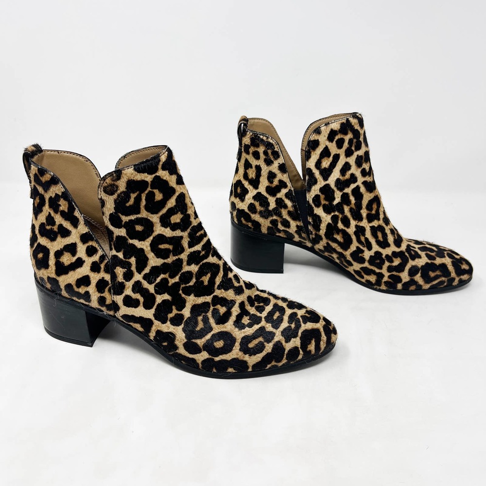 [Franco Sarto] Reeve 2 Brown Black Calf Hair Leather Side Split Ankle Boots Sz 9